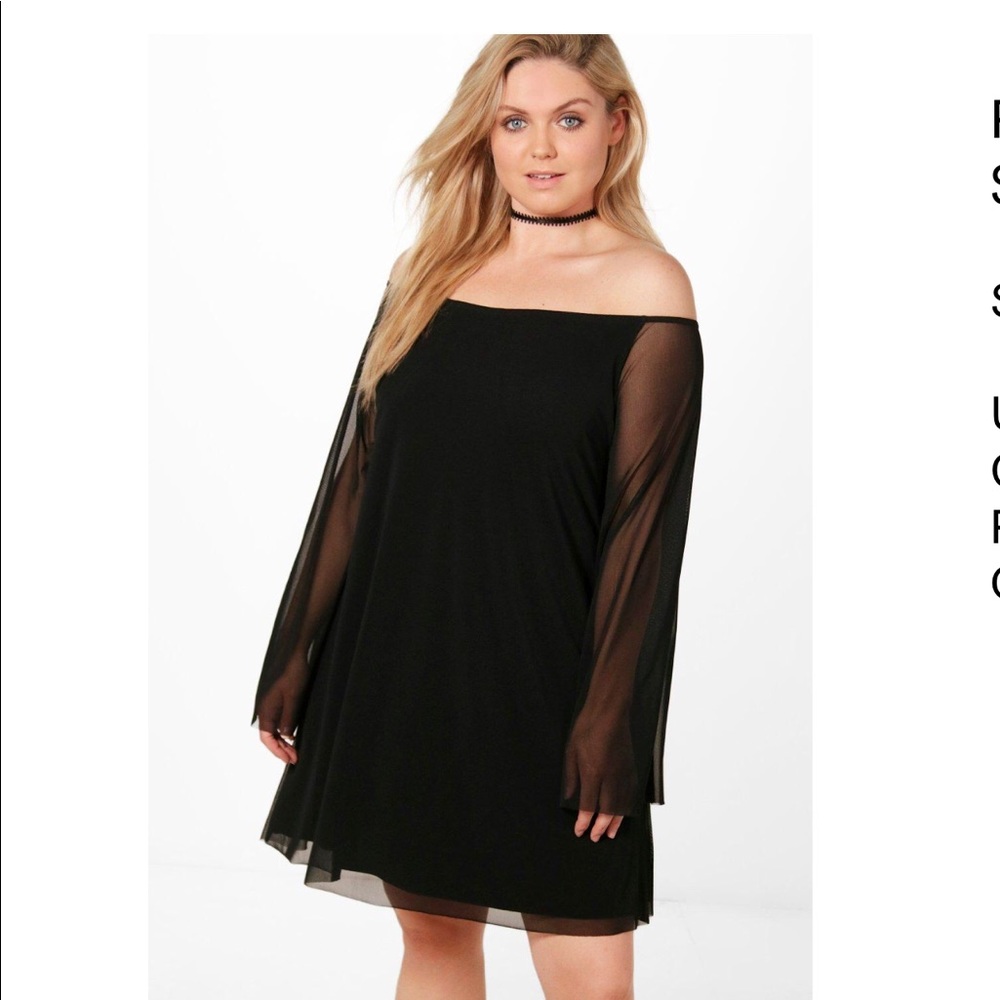 Boohoo Plus Isla Off The Shoulder Mesh Swing Dress